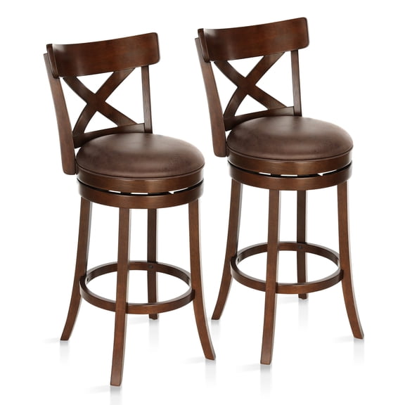 Sophia & William 30" Swivel Bar Stools, Set of 2 with Cross Back Durable Wood Frame Padded Counter Stools for Kitchen Island,Brown