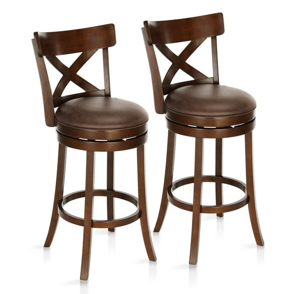 Sophia & William 30" Swivel Bar Stools, Set of 2 Faux Leather Barstools with Cross Back Durable Wood Frame Padded Counter Height Stools for Kitchen Island,Brown