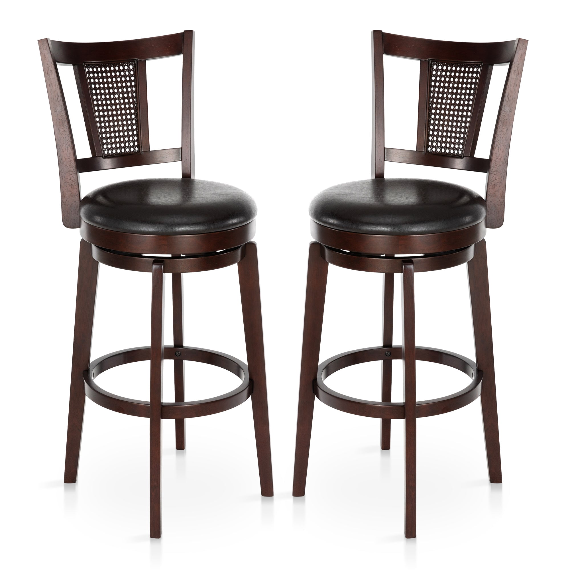 Sophia & William 30" Swivel Bar Stools Set of 2, Faux Leather Swivel Counter Height Stools with Curved Mesh Back for Kitchen Island, Black