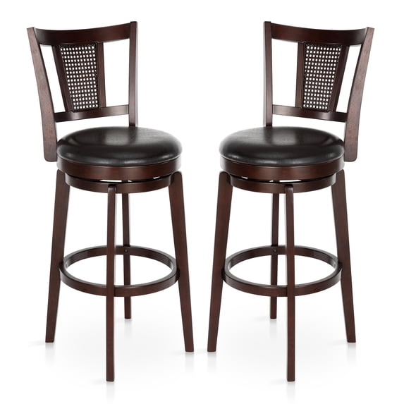 Sophia & William 30" Swivel Bar Stools Set of 2, Faux Leather Swivel Counter Height Stools with Curved Mesh Back for Kitchen Island, Black