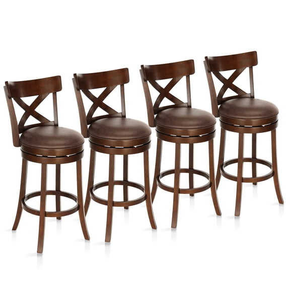 Sophia & William 30" Swivel Bar Stools, Set of 4 Faux Leather Barstools with Cross Back Durable Wood Frame Padded Counter Height Stools for Kitchen Island,Brown