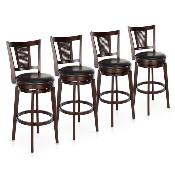 Sophia & William 30" Swivel Bar Stools Set of 4, Faux Leather Swivel Counter Height Stools with Curved Mesh Back for Kitchen Island, Black