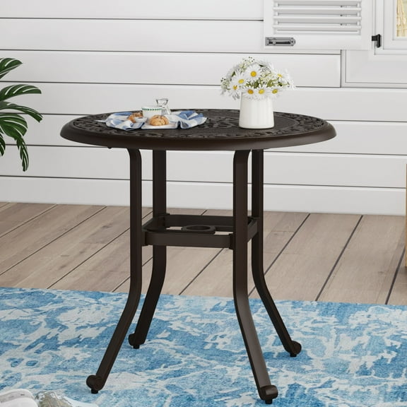 Sophia & William 31.5" Cast Aluminum Patio Bistro Table for Garden, Backyard with 1.97” Umbrella Hole - Bronze