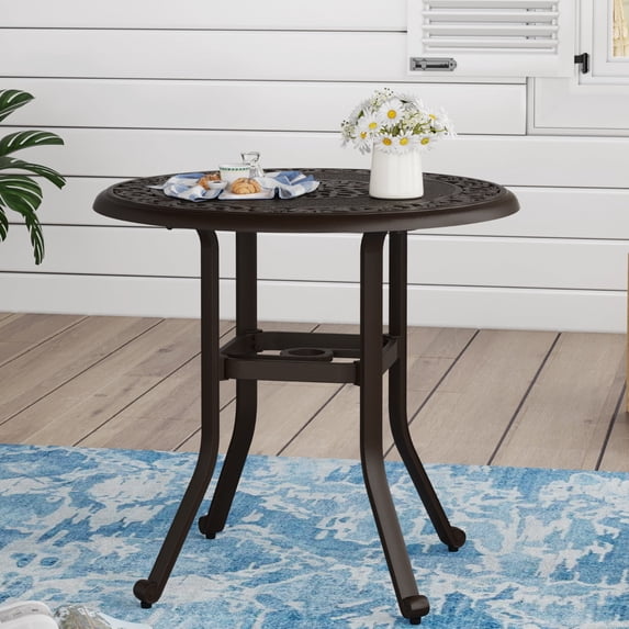 Sophia & William 31.5" Cast Aluminum Patio Bistro Table for Garden, Backyard with 1.97” Umbrella Hole - Bronze