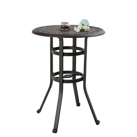 Sophia & William 32” Cast Aluminum Outdoor Patio Bistro Table with 1.97” Umbrella Hole for Garden, Backyard