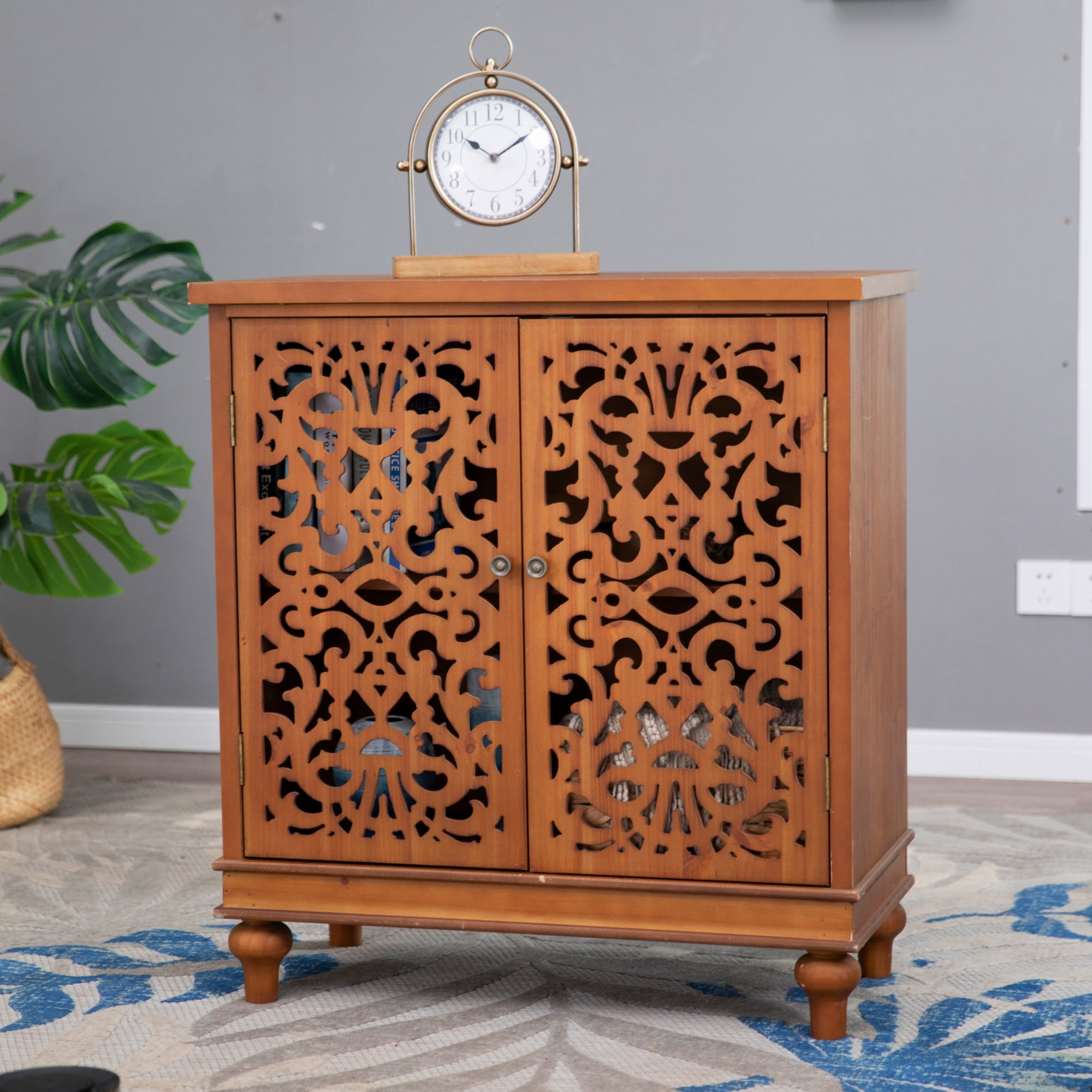Sophia & William Tall Solid Wood Distressed Storage Cabinet