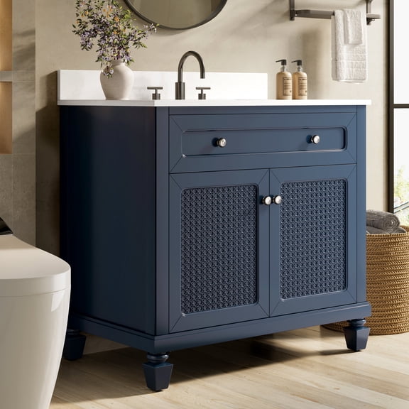 Sophia & William 36" Freestanding Bathroom Vanity with Deep Ceramic Sink, 2 Cabinet Doors with Adjustable Shelves, 1 Tip-out Drawer, Midnight Blue