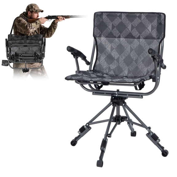 Sophia & William 360 Degree Silent Swivel Breathable Textilene Hunting Blind Foldable Camping Chair with Patented Quick Setup Frame