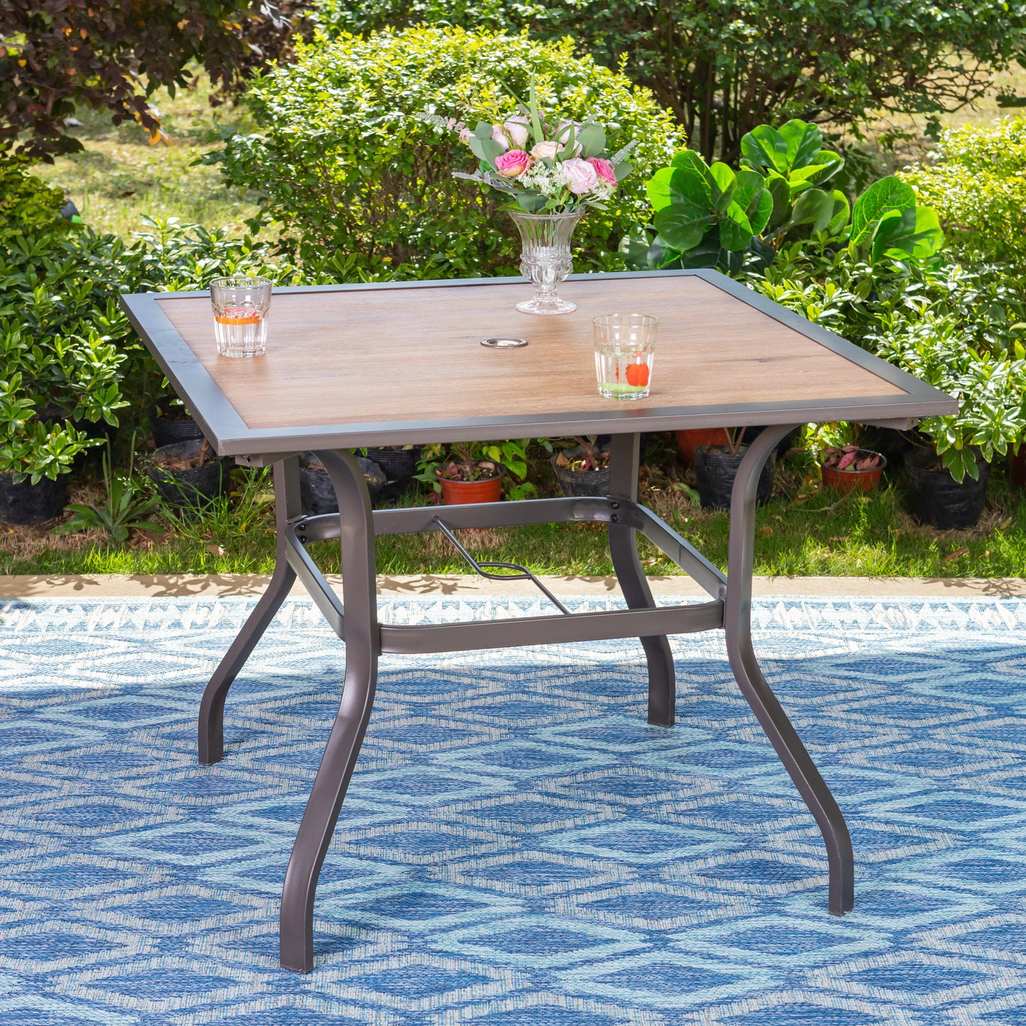 Brown metal patio dining table discount