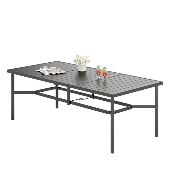 Sophia & William 83" Outdoor Dining Table for 8 Metal Patio Table with Umbrella Hole, Black