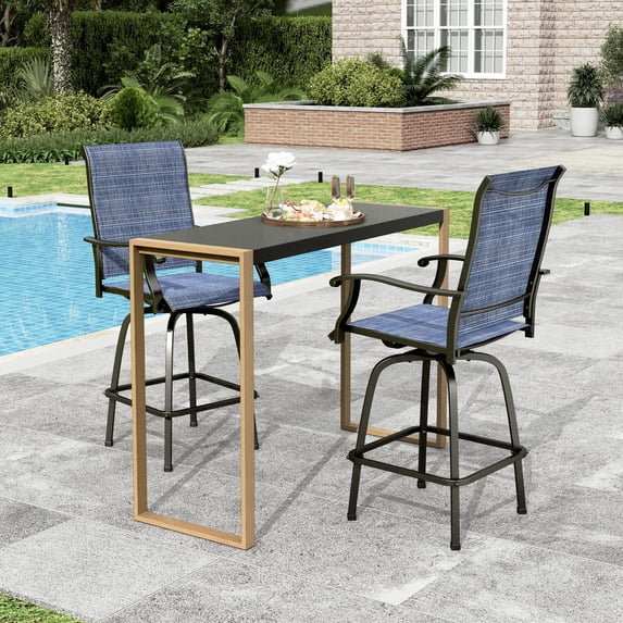 Sophia & William 3PCS Patio Outdoor Bar Set Textilene Swivel Bar Stools Counter Height Chairs & Bar Table Furniture Bistro Set, Navy Blue