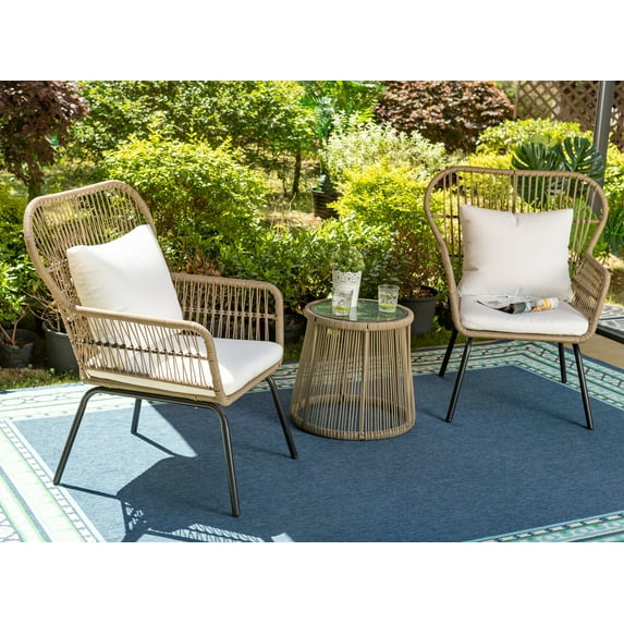 Sophia & William 3pcs Outdoor Patio Rattan Sofa Chairs Conversation Set Garden Furniture Patio Sofa Sets with Cushions