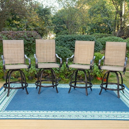 Sophia & William 4 Piece Outdoor Swivel Bar Height Stools Patio Metal Frame Textilene Chairs in Brown