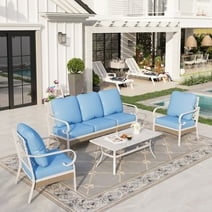 Sophia&William 4 Piece Patio Conversation Set Outdoor Furniture Sofa Set with Fixed Chair, Blue