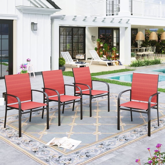 Sophia & William 4-Piece Textilene Outdoor Patio Dining Chair Set Metal Armchairs for Patio,Backyard,Red
