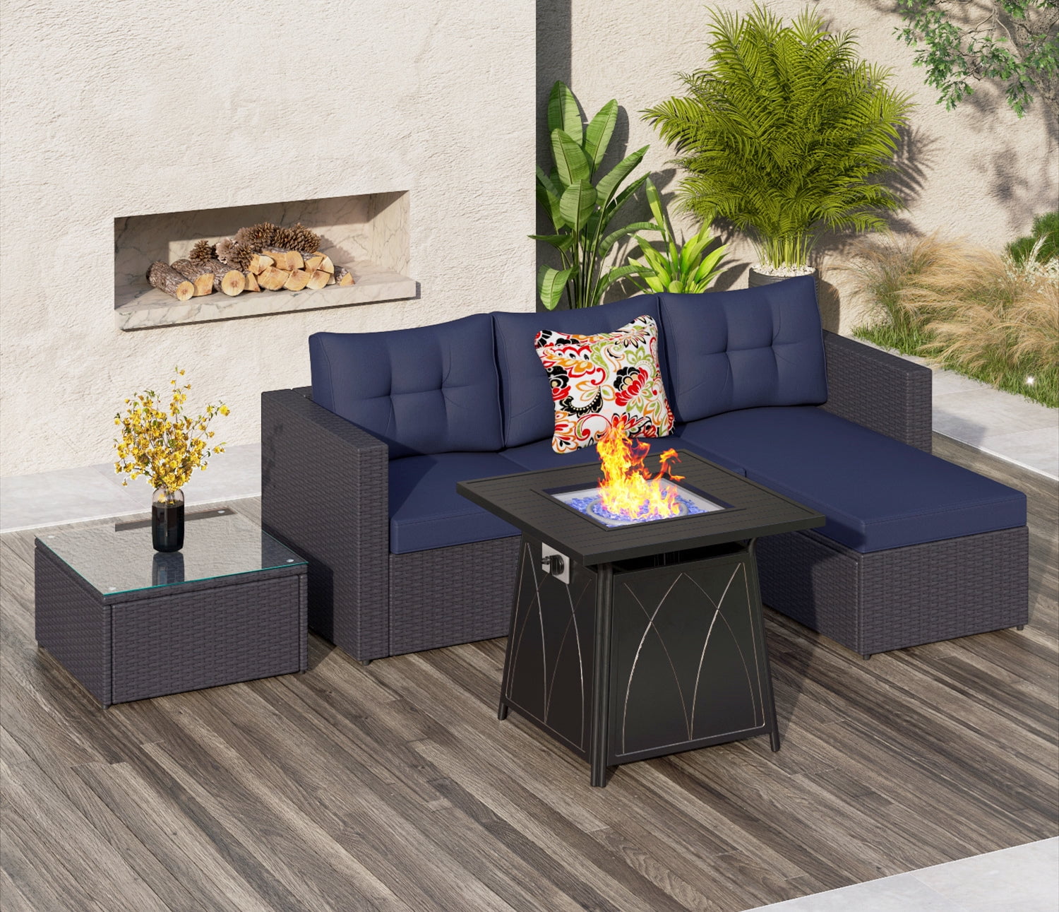 Sophia & William 4-Piece Wicker Patio Conversation Set with Fire Pit ...
