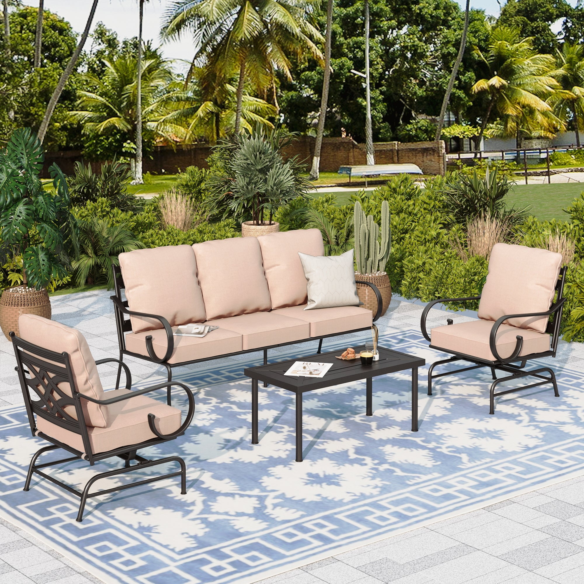 Sophia & William 4 Pieces Metal Patio Furniture Set Outdoor Sectional ...