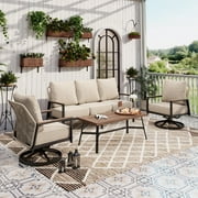 Sophia & William 4 Pieces Metal Rattan Patio Furniture Set 5-Seat Outdoor Conversation Set with Swivel Chairs, Beige