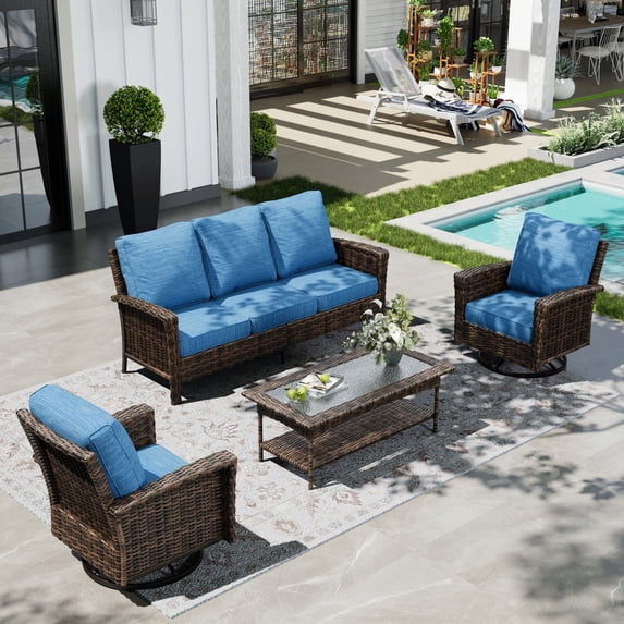 Sophia & William 4 Pieces Patio Furniture Set with Swivel Chairs 5-Seat Wicker Outdoor Conversation Set with 5.5" Thickened Cushions