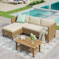 thumbnail image 1 of Alpha Joy 3 Pieces Wicker Patio Furniture Conversation Set Boho Style Outdoor Sofa with Wood Coffee Table, 1 of 12