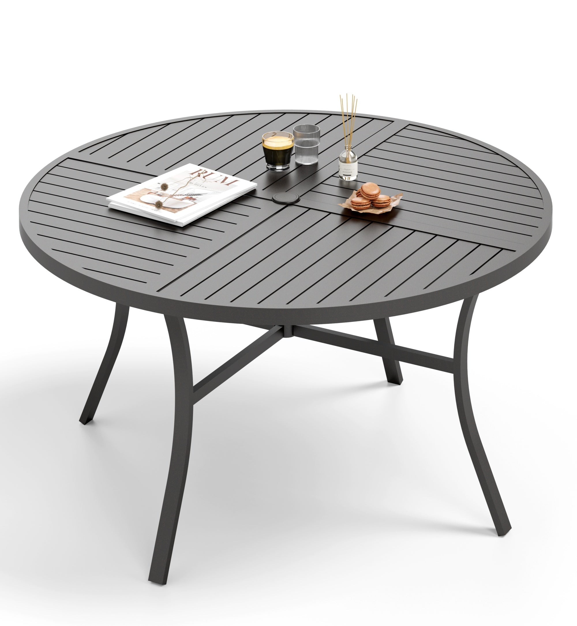 Sophia & William 42" Dia. Round Outdoor Dining Table Black Metal Frame with E-Coating
