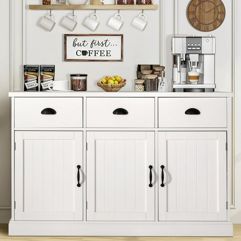 47 Kitchen Pantry Cabinet, White Buffet Cupboards Sideboard with