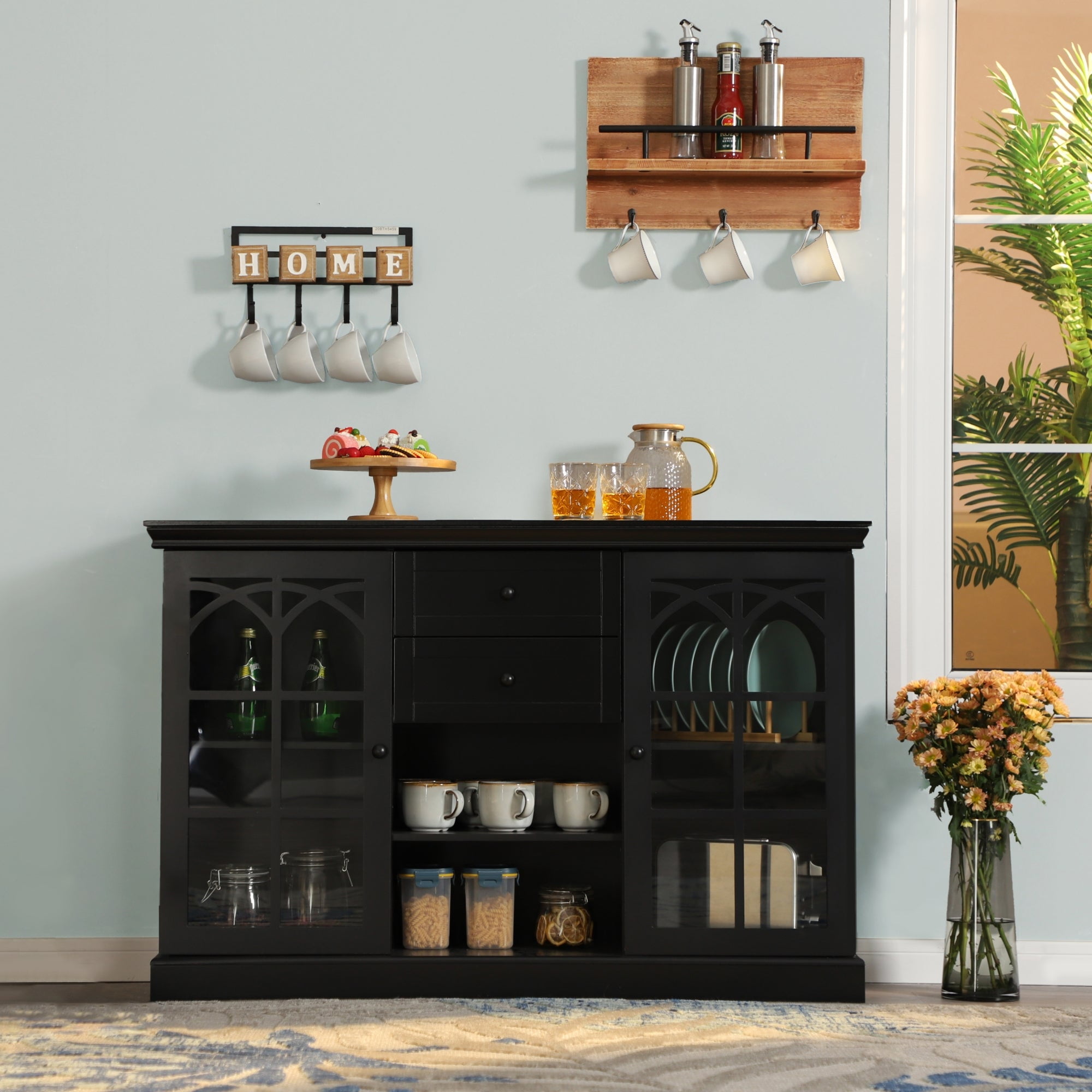 Black glass sideboard cabinet discount