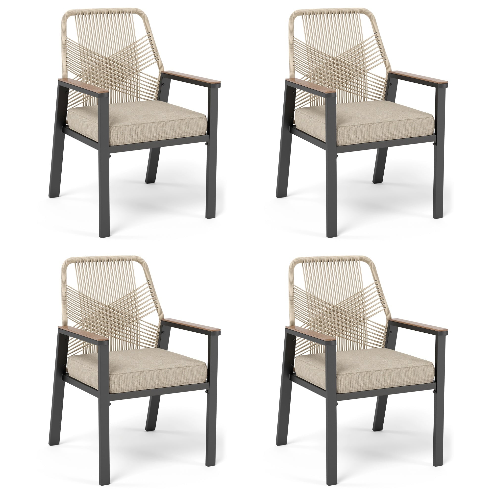Sophia & William 4Pcs Outdoor Patio Rattan Dining Chairs with Metal ...