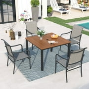 Sophia & William 4Pcs Patio Dining Set Outdoor Teak Wood Table & Textilene Chairs Furniture Set