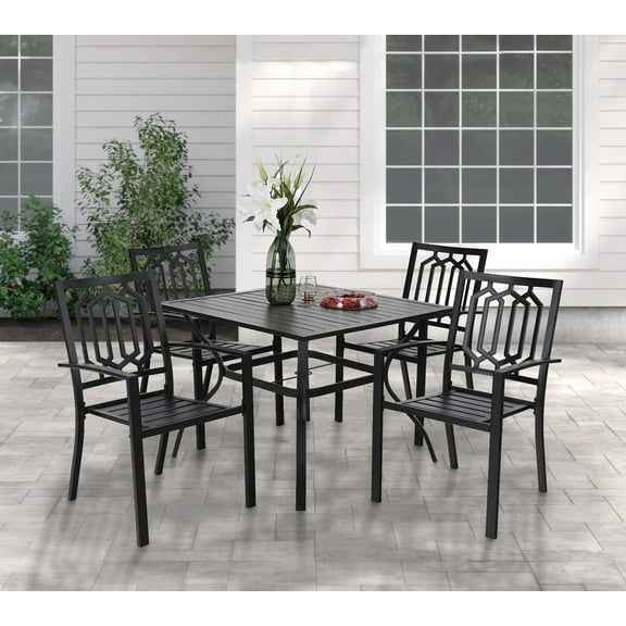 Sophia & William 5 Pcs Metal Patio Dining Set Outdoor Stackable Chairs and 37" Square Table, Black