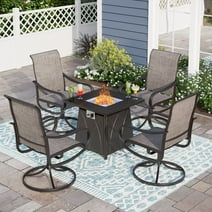 Sophia & William 5 Pcs Metal Patio Dining Set with Gas Fire Pit Table - Gray