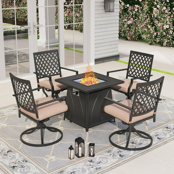 Sophia & William 5 Pcs Metal Patio Outdoor Dining Set with Gas Fire Pit Table,Cushioned Chairs