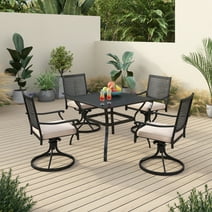 Sophia & William 5 Pcs Patio Dining Set 4 Outdoor Cushioned Swivel Chairs & 37" Square Metal Dining Table