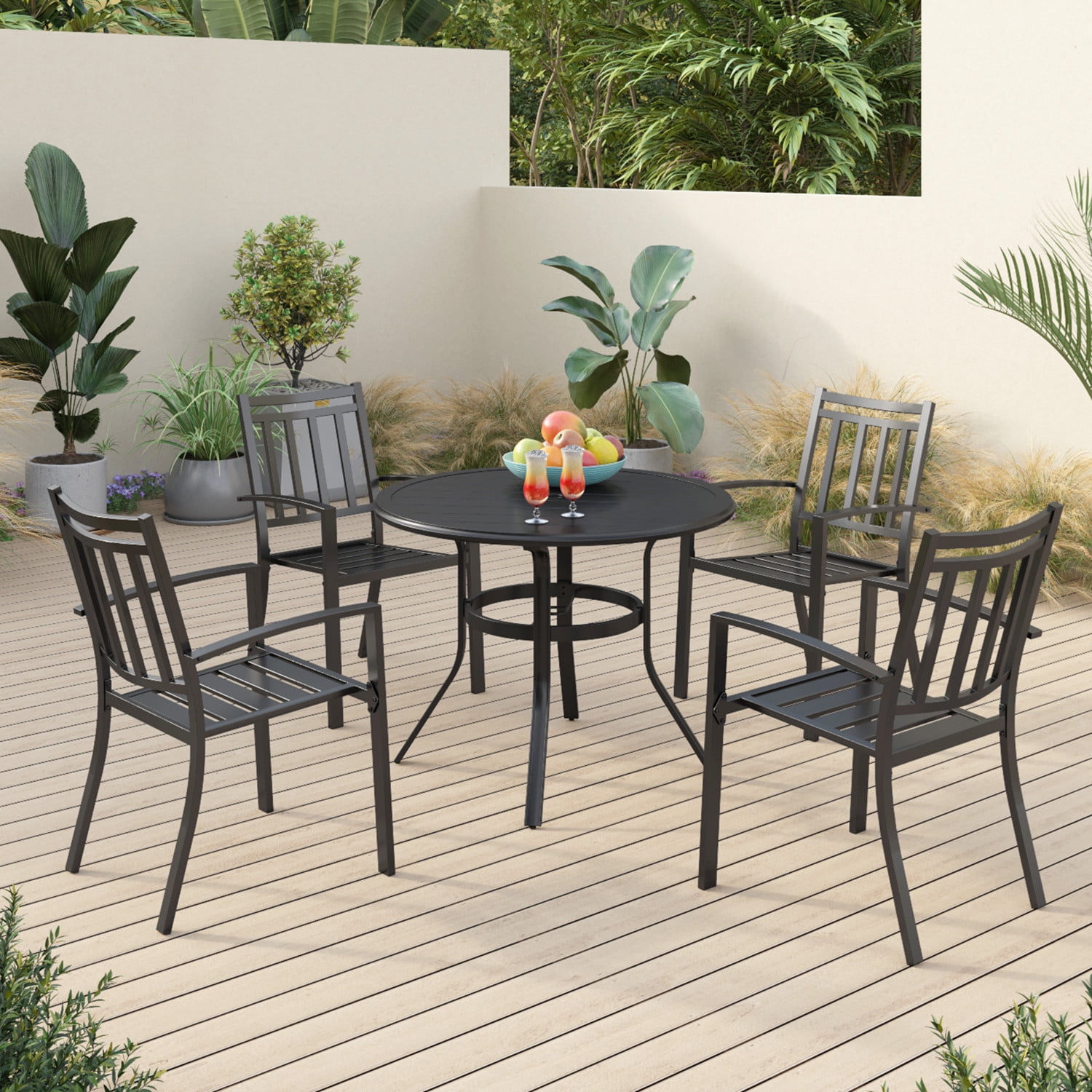 Sophia & William 5 Peices Metal Patio Outdoor Dining Set Round Table and Chairsfor 4 People