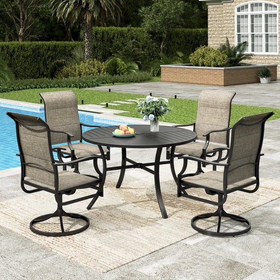Sophia & William 5 Piece Outdoor Patio Dining Set 42" Round Metal Table and Padded Swivel Textilene Chairs Set