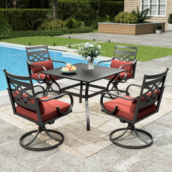 Sophia & William 5-Piece Outdoor Patio Dining Set Cushioned Swivel Chairs and Steel Square Table Set with Cushion, Red