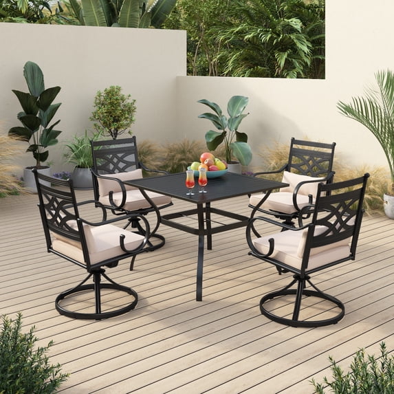 Sophia & William 5-Piece Outdoor Patio Dining Set Cushioned Swivel Chairs and Steel Square Table Set with Cushion, Beige