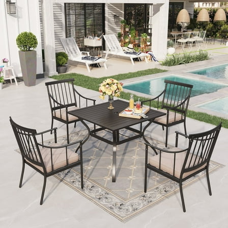 Sophia&William 5-Piece Outdoor Patio Dining Set Metal Padded Chairs and Table Set