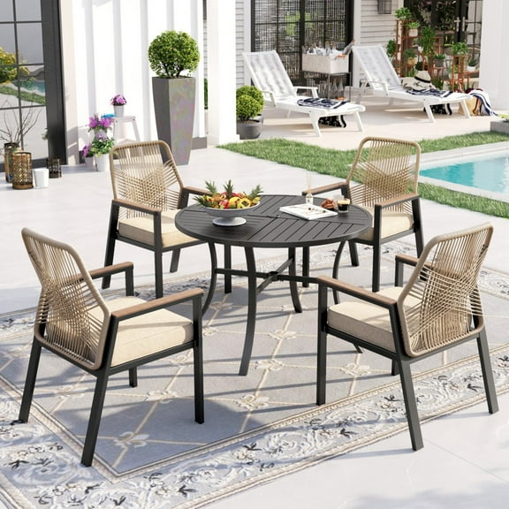 Sophia & William 5-Piece Outdoor Patio Dining Set Metal Rattan Chairs and Steel Round Table