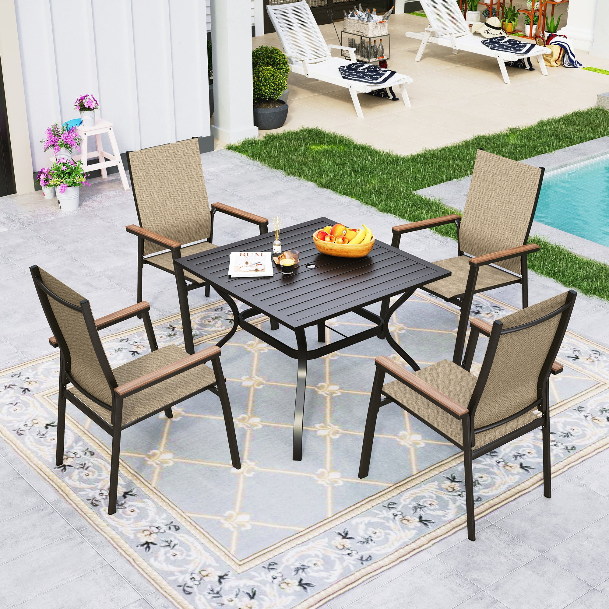 Sophia&William 5-Piece Outdoor Patio Dining Set Aluminum Stackable Chairs & Metal Table Furniture Set, Beige