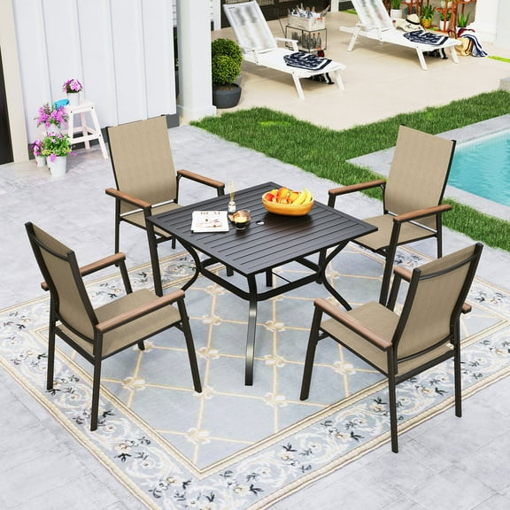 Sophia&William 5-Piece Outdoor Patio Dining Set Textilene Stackable Chairs & Metal Table Furniture Set, Beige