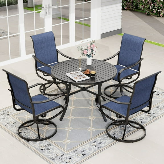 Sophia & William 5 Piece Outdoor Patio Dining Set Textilene Chairs and 42" Round Table Furniture Set, Blue