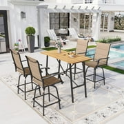 Sophia & William 5 Piece Patio Bar Set Outdoor Furniture Set with Padded Textilene Swivel Stools & Height Table,Brown