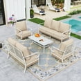 thumbnail image 1 of Sophia&William 5 Piece Patio Conversation Set Outdoor Furniture Loveseat Sofa Set with Swivel Chair, Beige, 1 of 11
