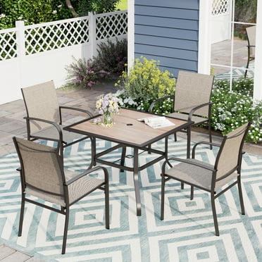 Sophia & William 5 Piece Patio Dining Set Patio Dining Table and 4 Brown Textilene Chairs