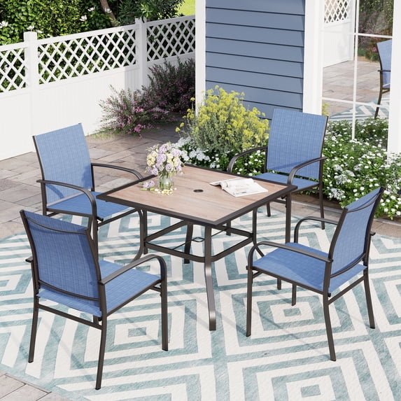 Sophia & William 5 Piece Patio Dining Set Patio Dining Table with 4 Blue Textilene Chairs
