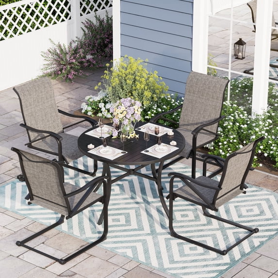 Sophia & William 5-Piece Patio Dining Set with C-Spring Textilene Chairs & Round Metal Table for 4-person