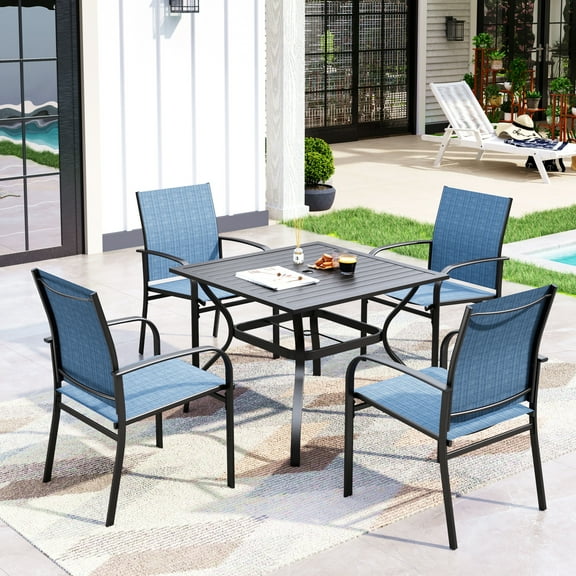 Sophia & William 5-Piece Patio Dining Set Outdoor Metal Square Table Set with 4 Textilene Chairs for Porch, Yard, Balcony-Blue