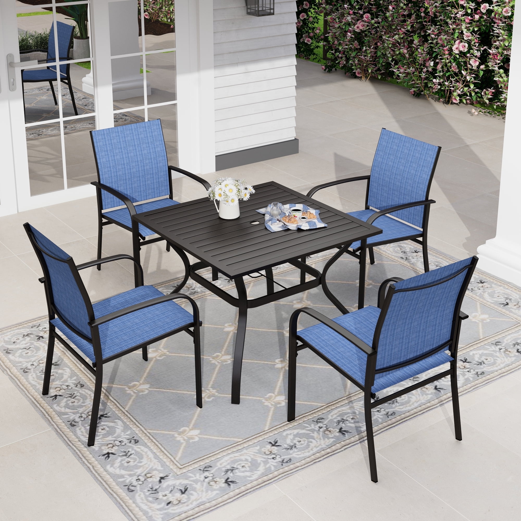 International Caravan 5-Piece Sun Ray Iron Square Dining Group International Caravan 5-Piece Sun Ray Iron Square Dining Group