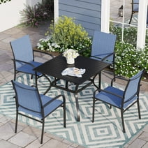 Sophia & William 5 Piece Patio Metal Dining Set Square Table and 4 Textilene Chairs-Blue